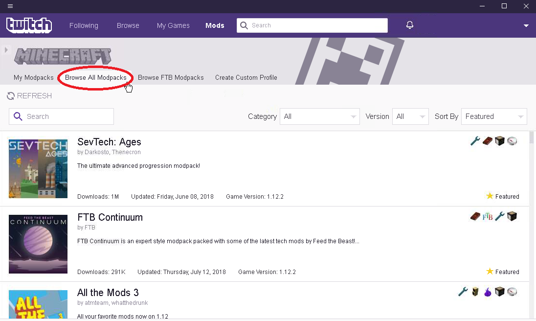 Browse Modpacks